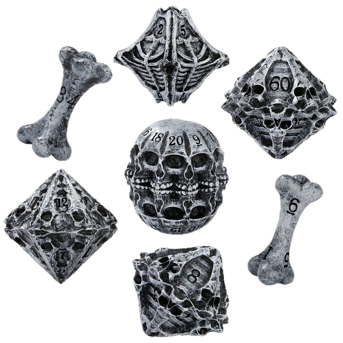 Board Game Live - 7 Piece Skull Pattern Polyhedral Dice